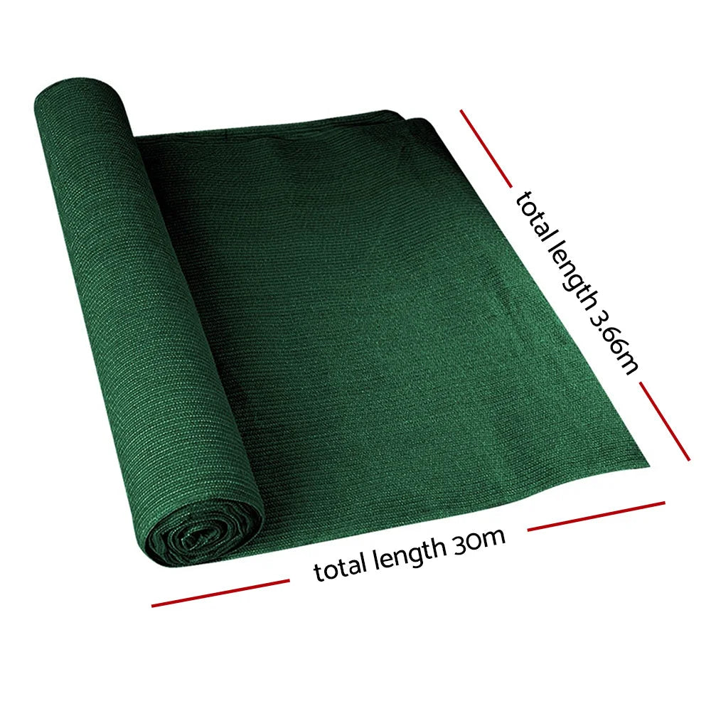 Green mesh 30m shade sail with fabric panel and reinforced edging