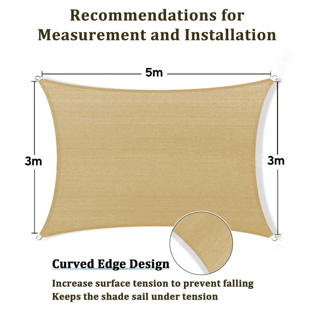 Sun Shade Sail Rectangle 3m x 5m for Patios Outdoor Canopy