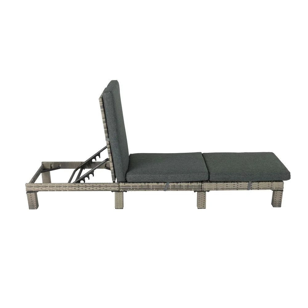 Sunbed Grey Rattan with Adjustable Recline - Furniture