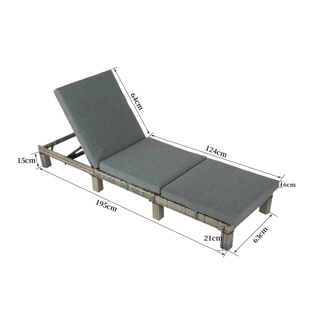 Sunbed Grey Rattan with Adjustable Recline - Furniture