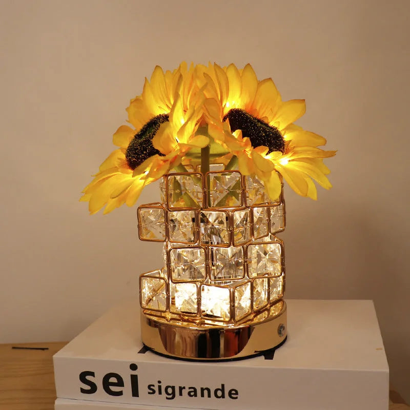Sunflower LED Crystal Flower Table Lamp - USB Rechargeable