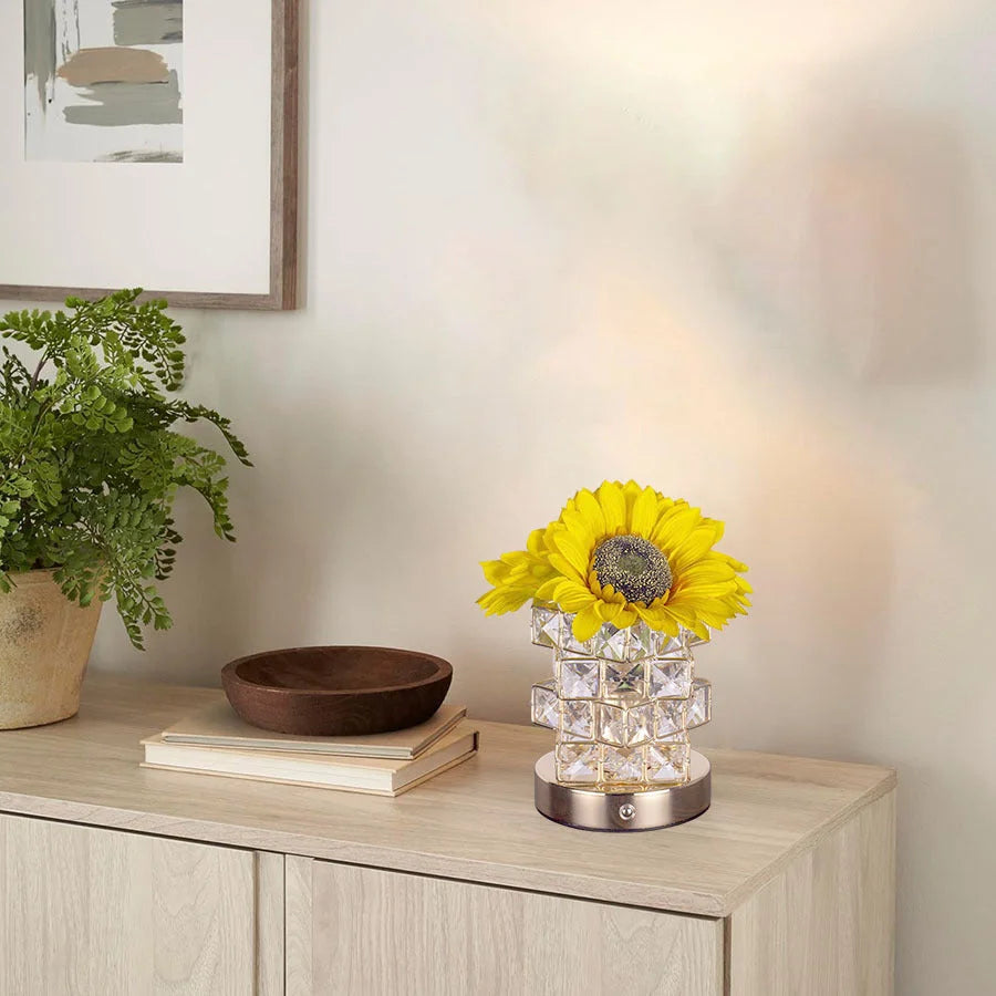 Sunflower LED Crystal Flower Table Lamp - USB Rechargeable