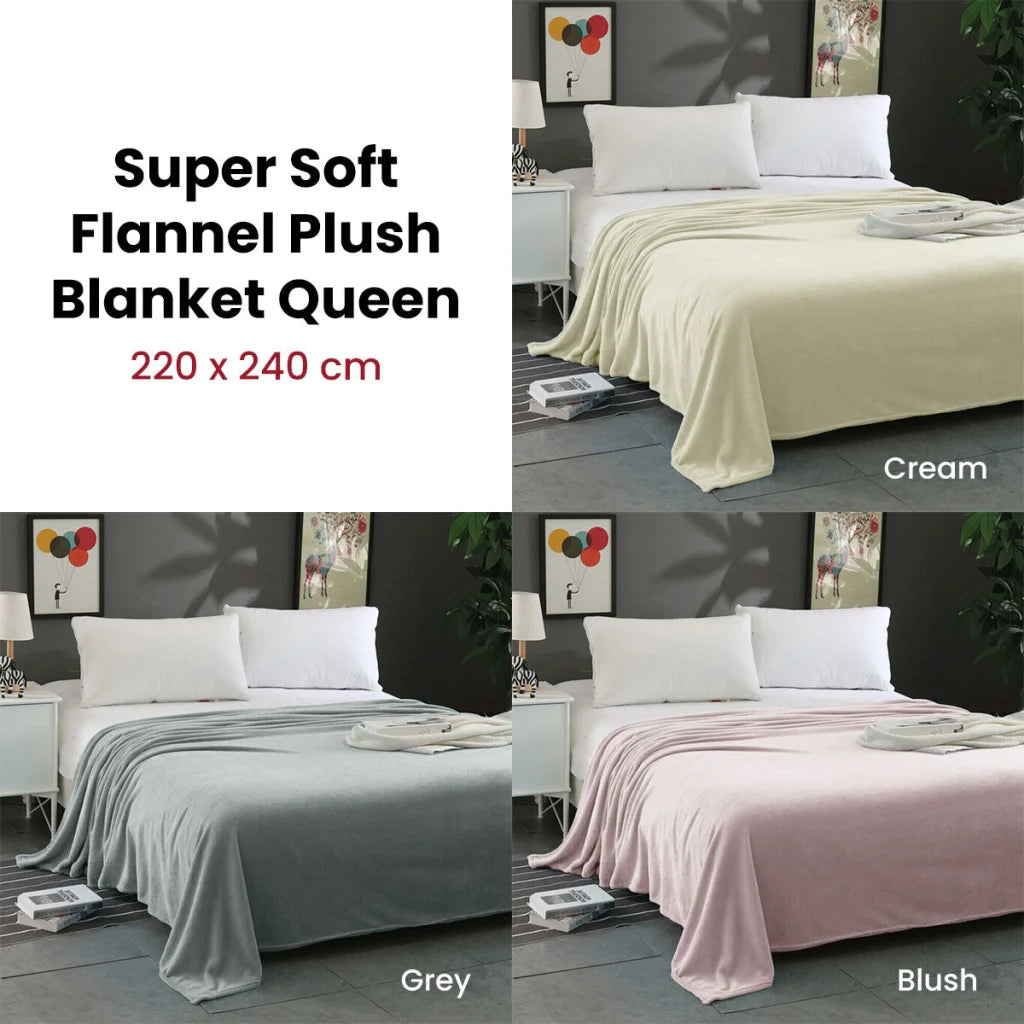 Super Soft Micro Flannel Plush Blanket Queen 220 x 240cm