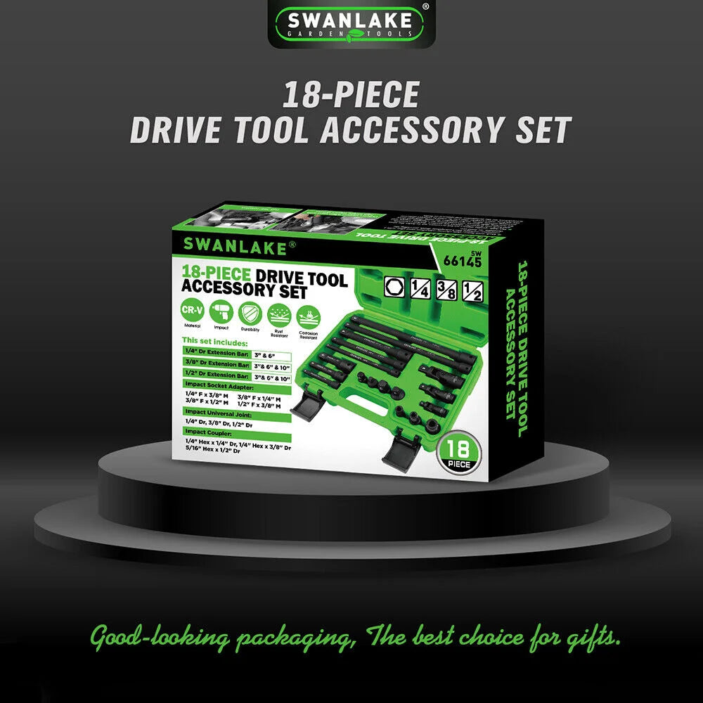 SWANLAKE 18Pcs Drive Tool Accessory Set with Extension Bars