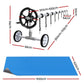 11x6 swimming pool cover with blue bubble blanket roll shape