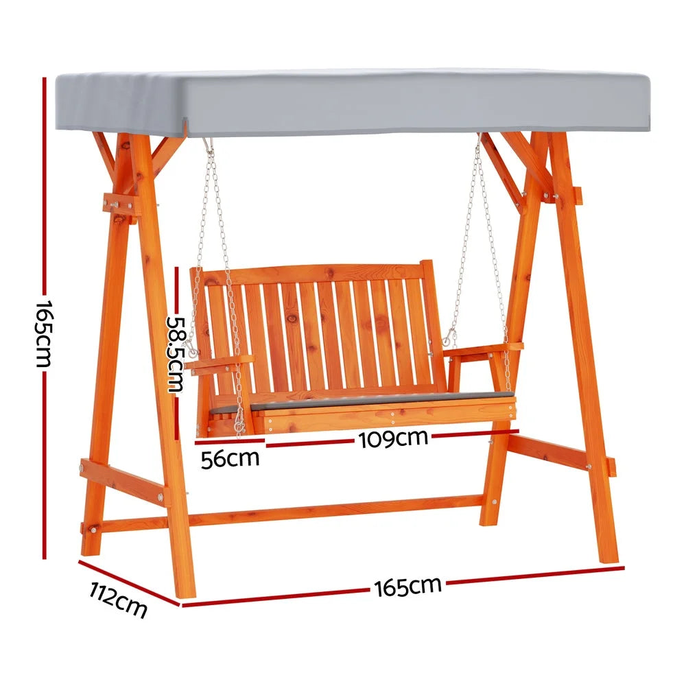 Swing Chair Wooden Garden Bench Canopy 2 Seater Outdoor