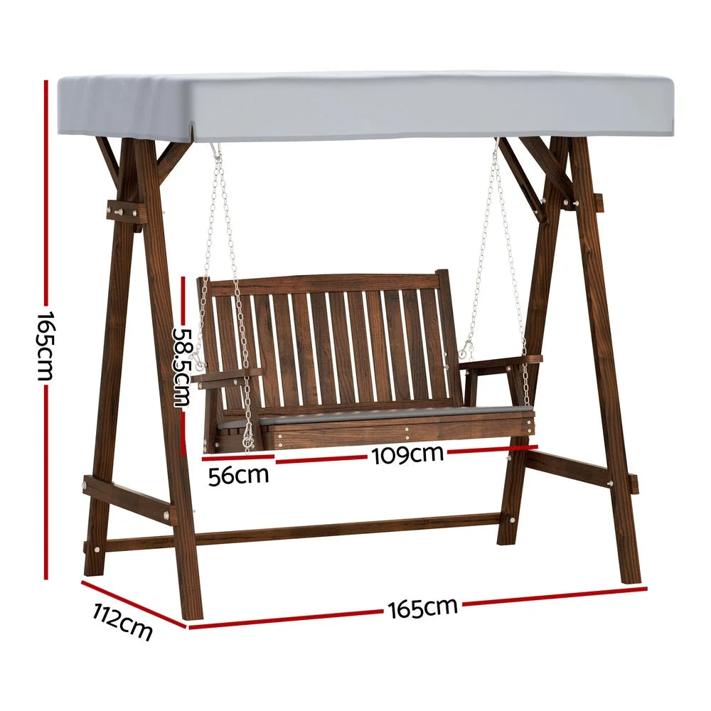 Swing Chair Wooden Garden Bench Canopy 2 Seater Outdoor