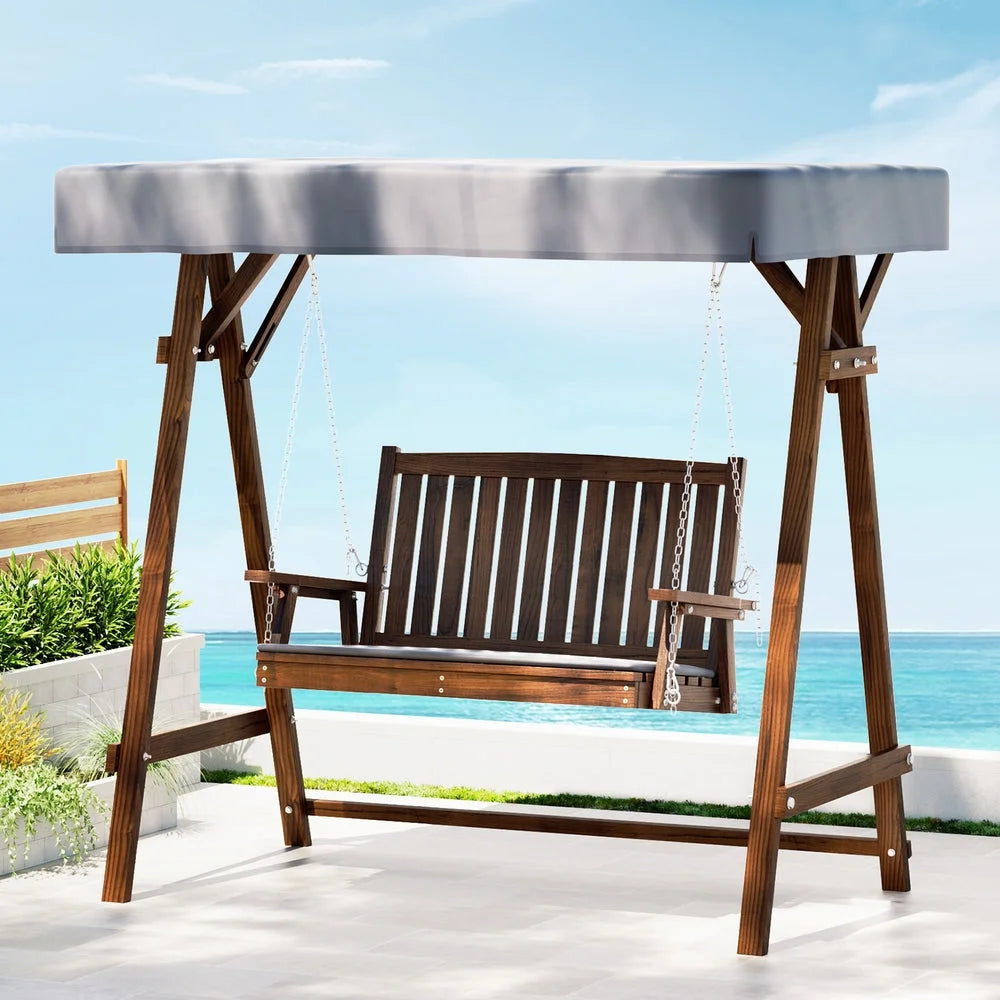 Swing Chair Wooden Garden Bench Canopy 2 Seater Outdoor
