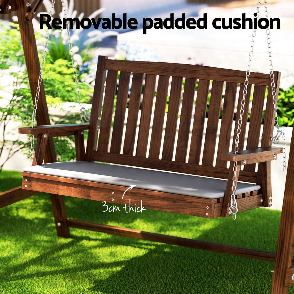 Swing Chair Wooden Garden Bench Canopy 2 Seater Outdoor