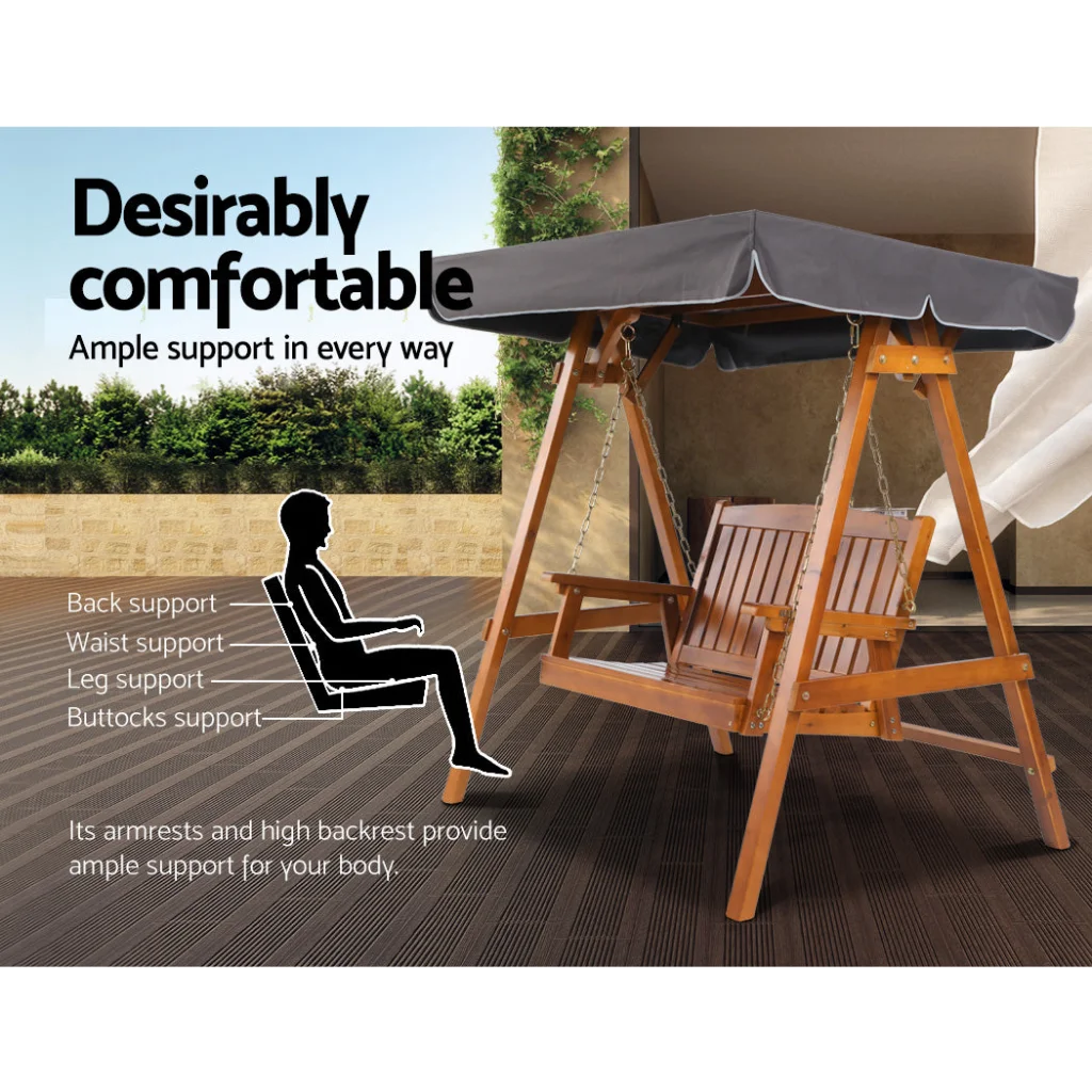 Swing Chair Wooden Garden Bench Canopy 2 Seater Outdoor