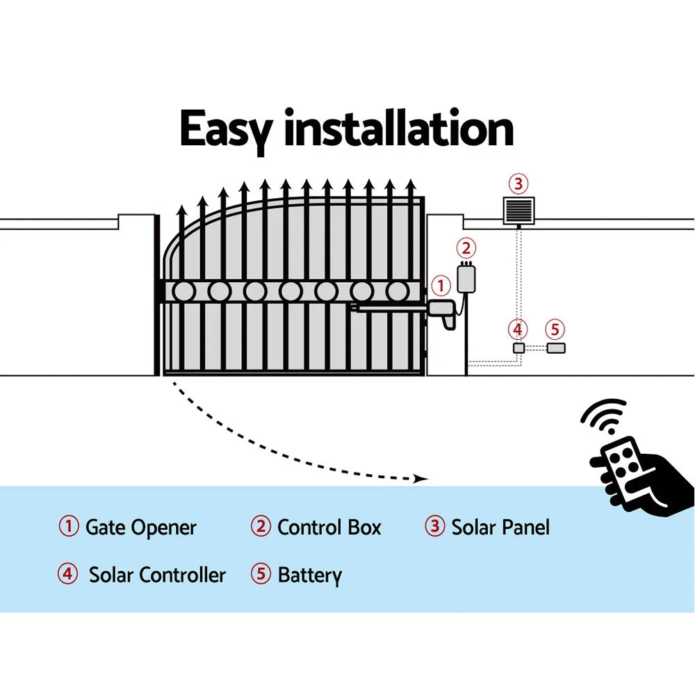 Swing Gate Opener 600KG Automatic Solar Power Remote Control
