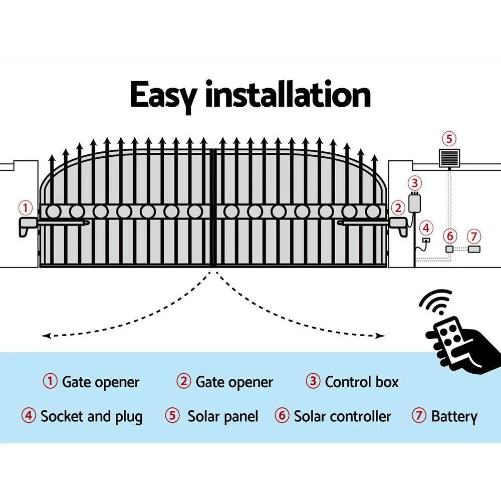 Swing Gate Opener Auto 20W Solar Power Remote Control 800KG