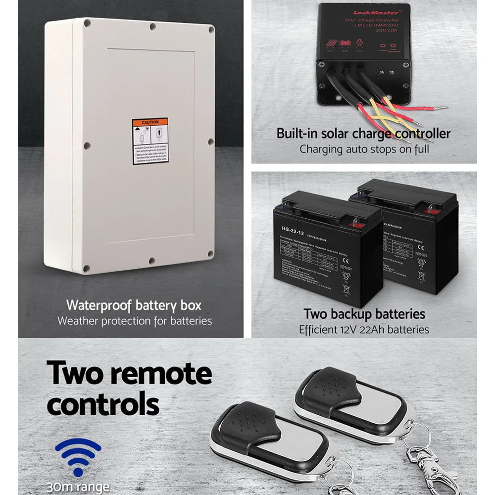 Swing Gate Opener Auto Solar Power Remote Control 600KG 40W