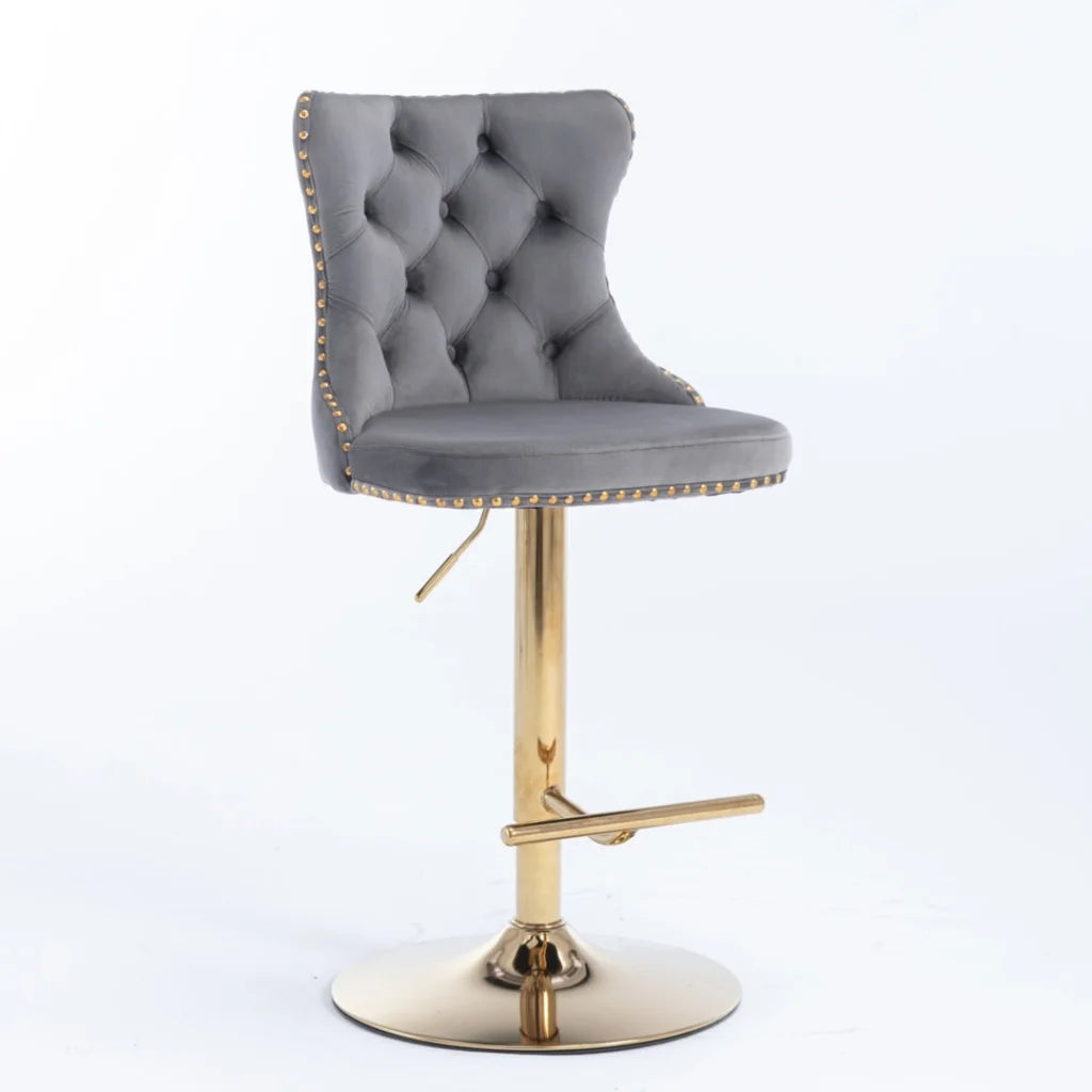 Swivel Bar Stool Set of 2 Height Adjustable Velvet Studs