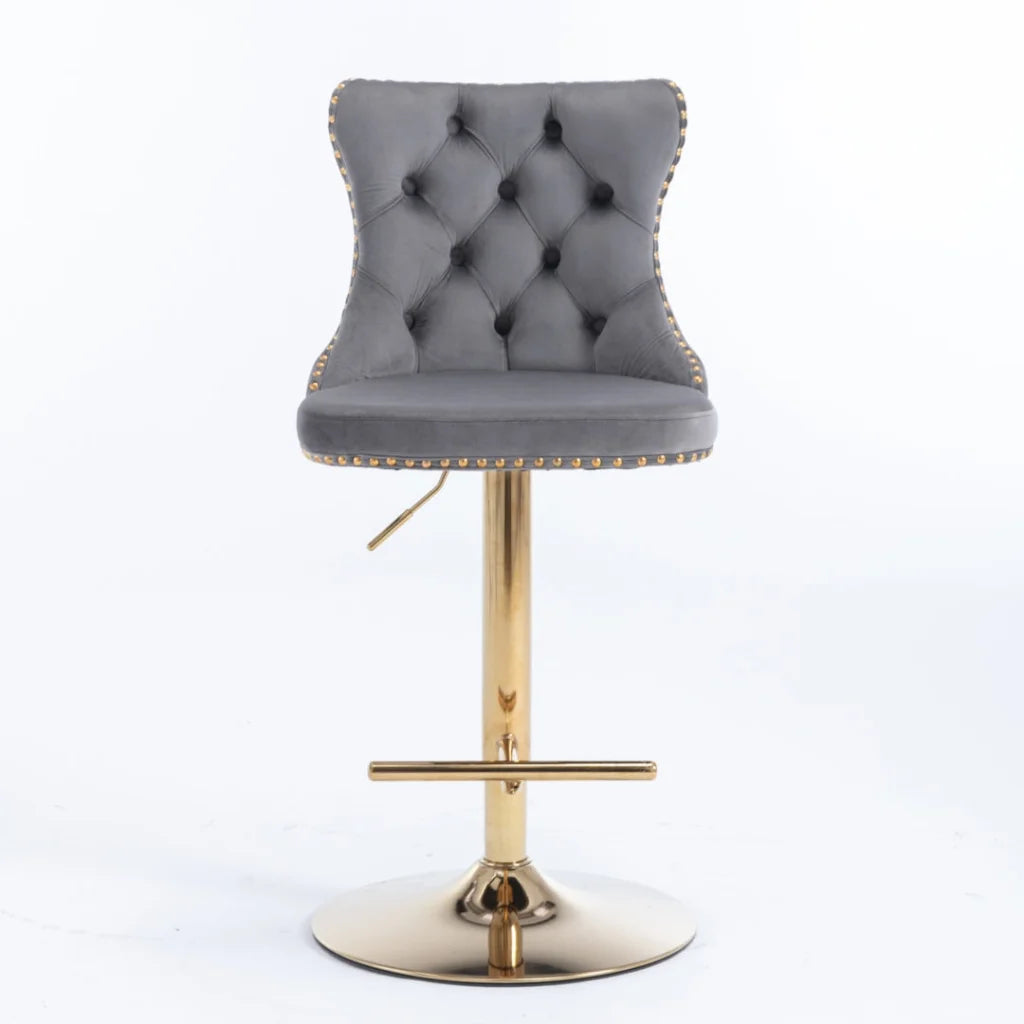 Swivel Bar Stool Set of 2 Height Adjustable Velvet Studs