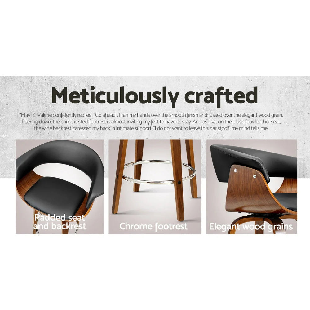 Swivel PU Leather Bar Stools Set of 2 - Wood and Black