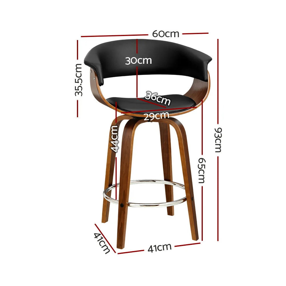 Swivel PU Leather Bar Stools Set of 2 - Wood and Black