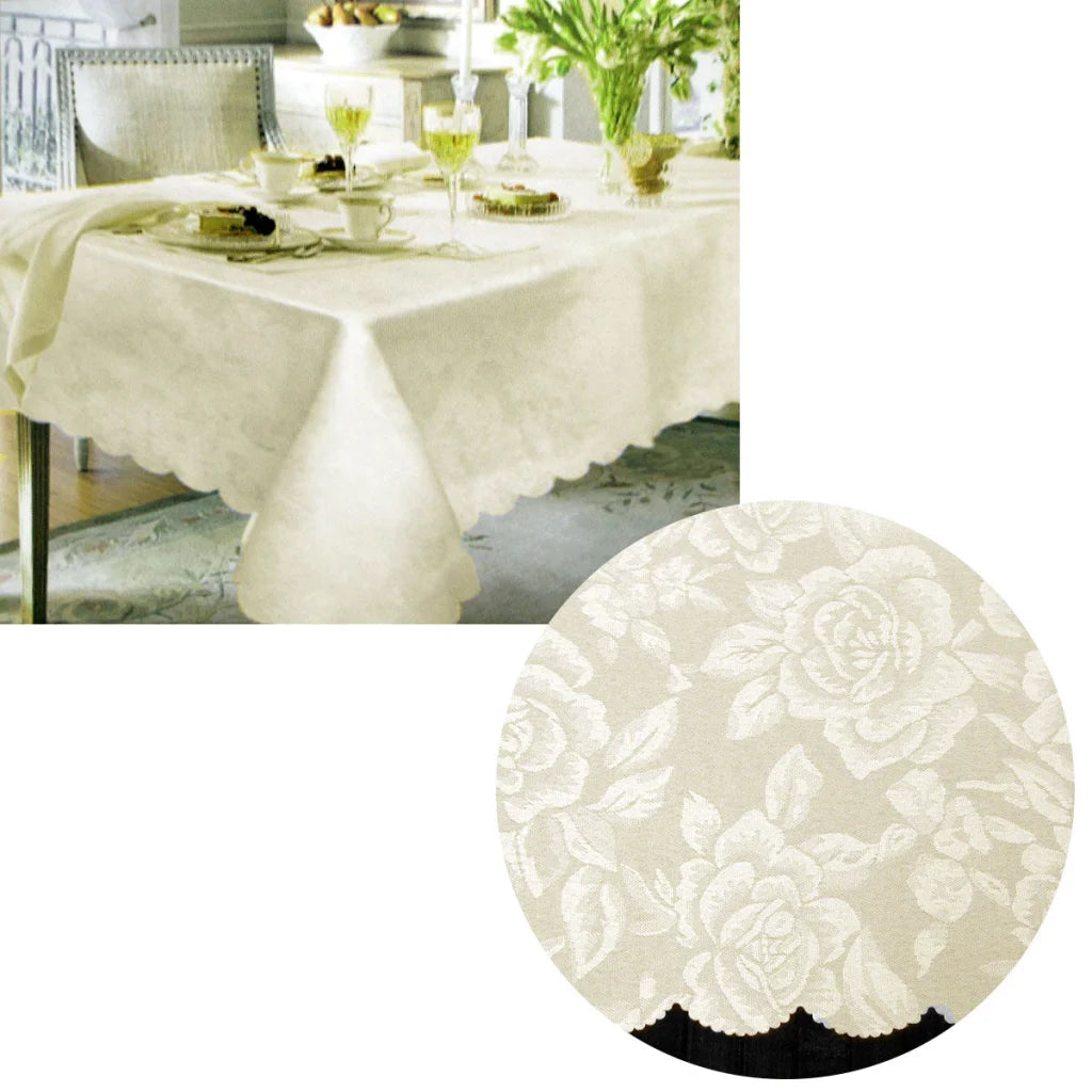 Table Cloth Jacquard Damask Design with Scalloped Edging