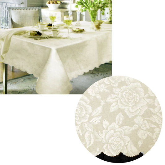 Table Cloth Jacquard Damask Design with Scalloped Edging
