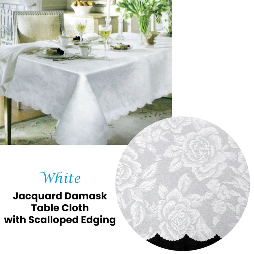Table Cloth Jacquard Damask Design with Scalloped Edging