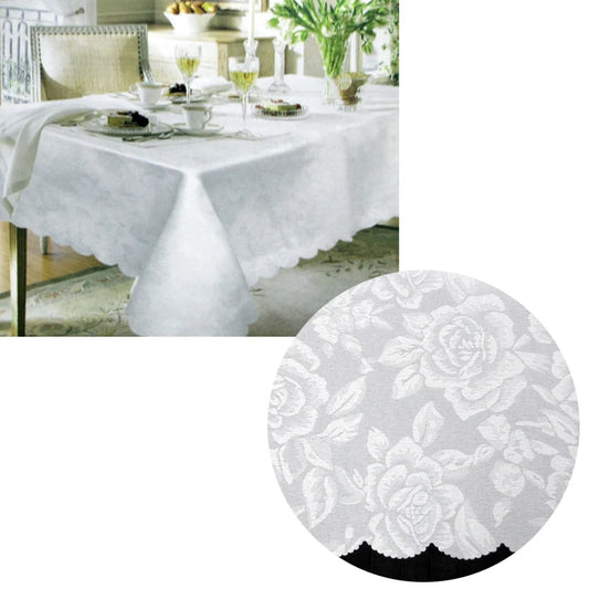 Table Cloth Jacquard Damask Design with Scalloped Edging