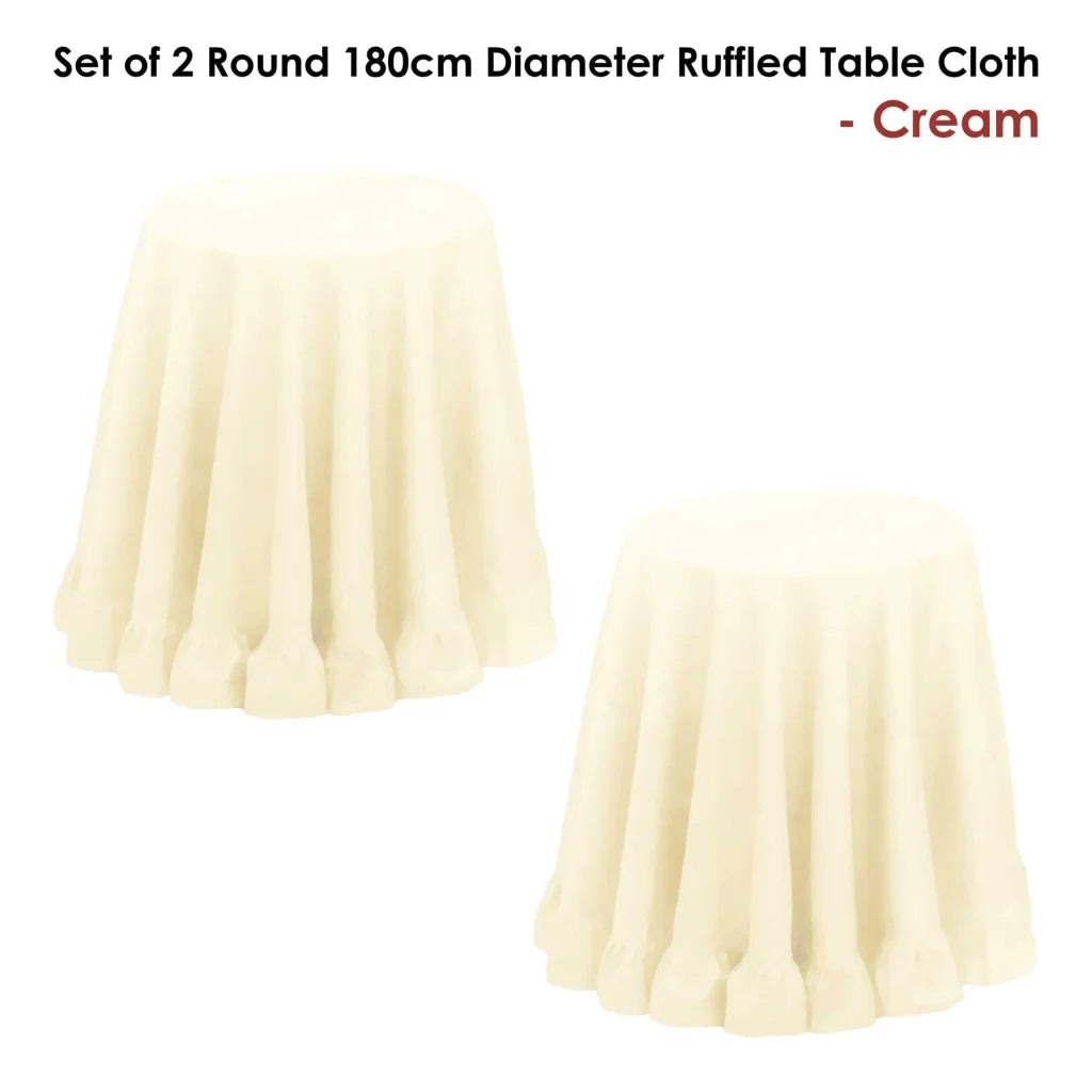 Table Cloth Ruffled Set of 2 Round 180cm Cream - Furniture