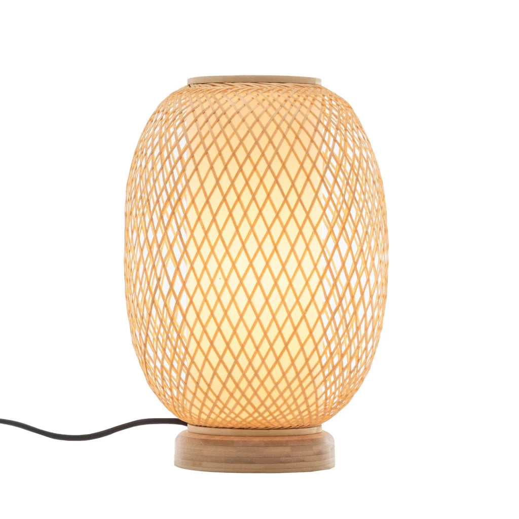 Table Lamp Natural Woven Bamboo Oval Light Shade Boho