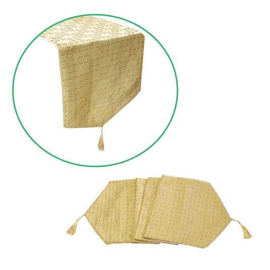 Table Runner Faux Silk Jacquard Gold 32 x 180 cm - Home &