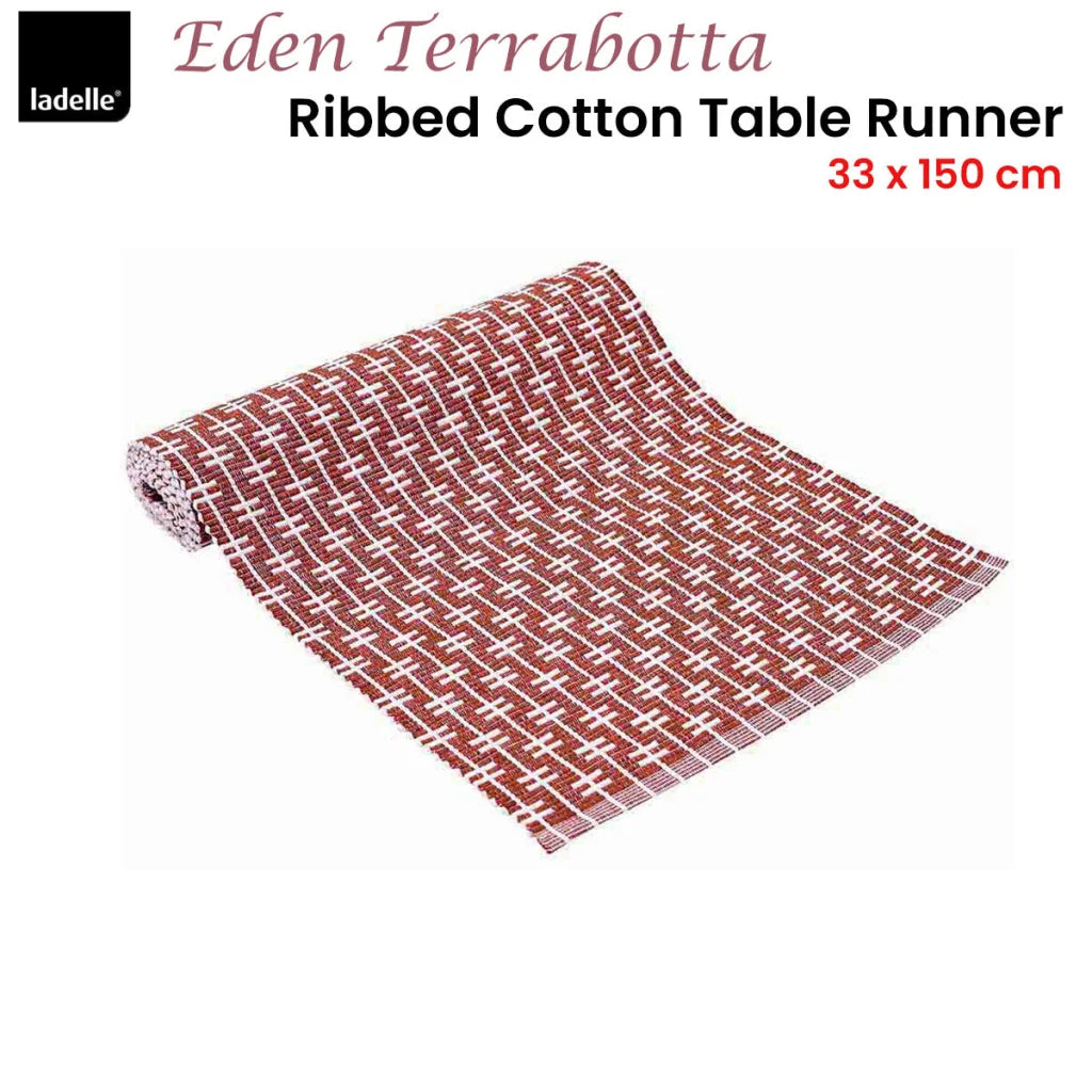 Table Runner Ladelle Eden Terracotta Ribbed 100% Cotton