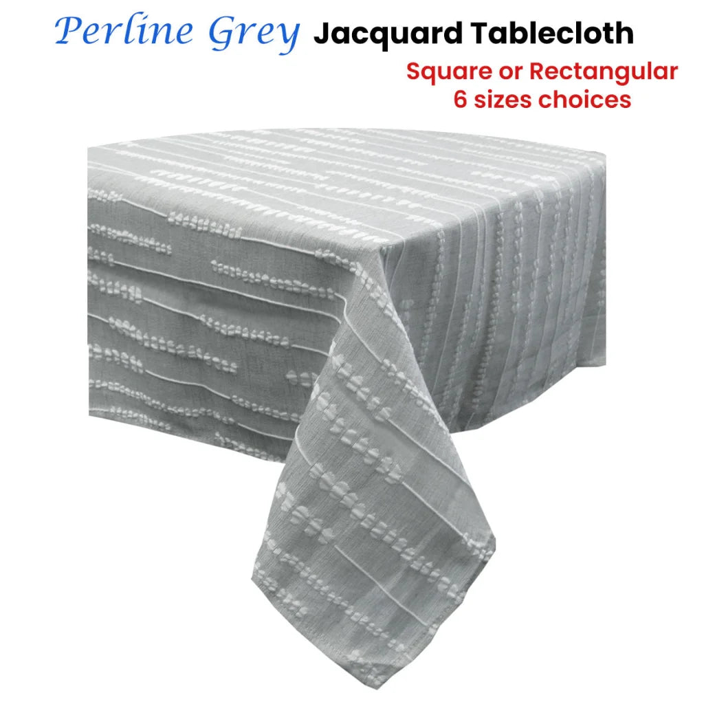 Tablecloth Jacquard Polyester Perline Grey 180 x 350 cm