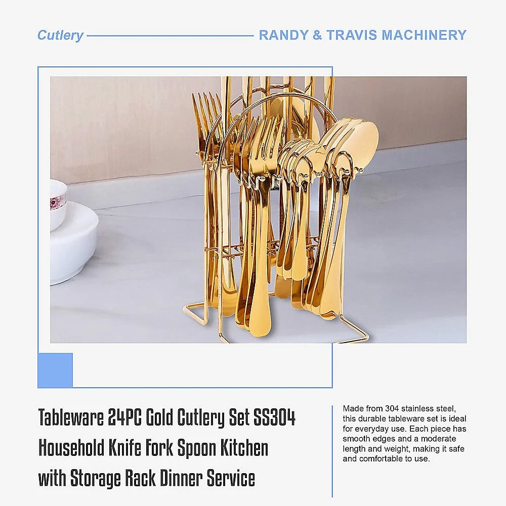 Tableware 24PC Gold Cutlery Set SS304 Household Knife Fork