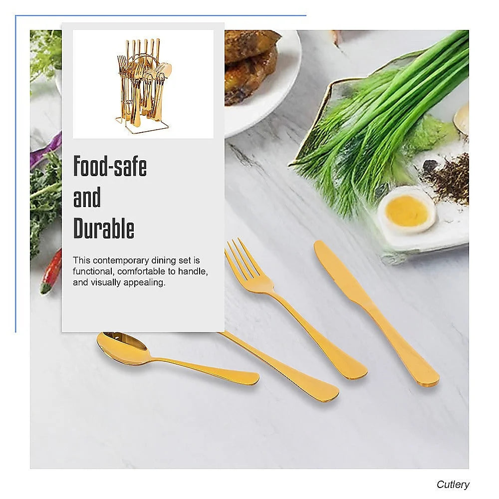 Tableware 24PC Gold Cutlery Set SS304 Household Knife Fork