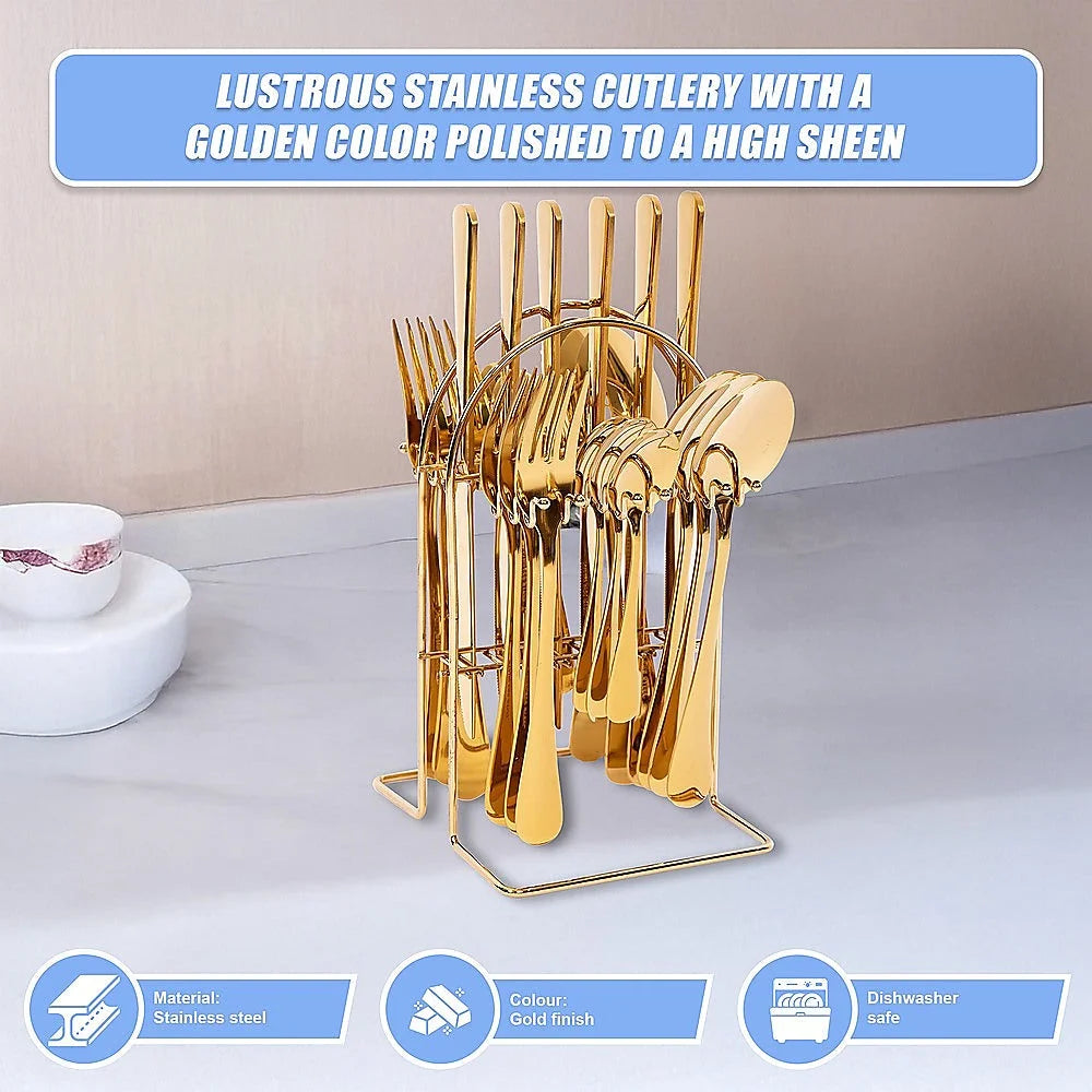 Tableware 24PC Gold Cutlery Set SS304 Household Knife Fork