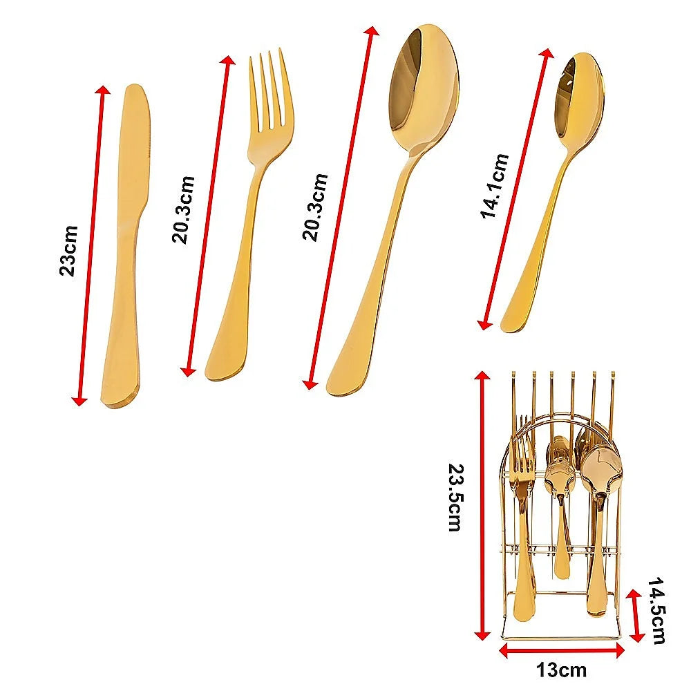 Tableware 24PC Gold Cutlery Set SS304 Household Knife Fork