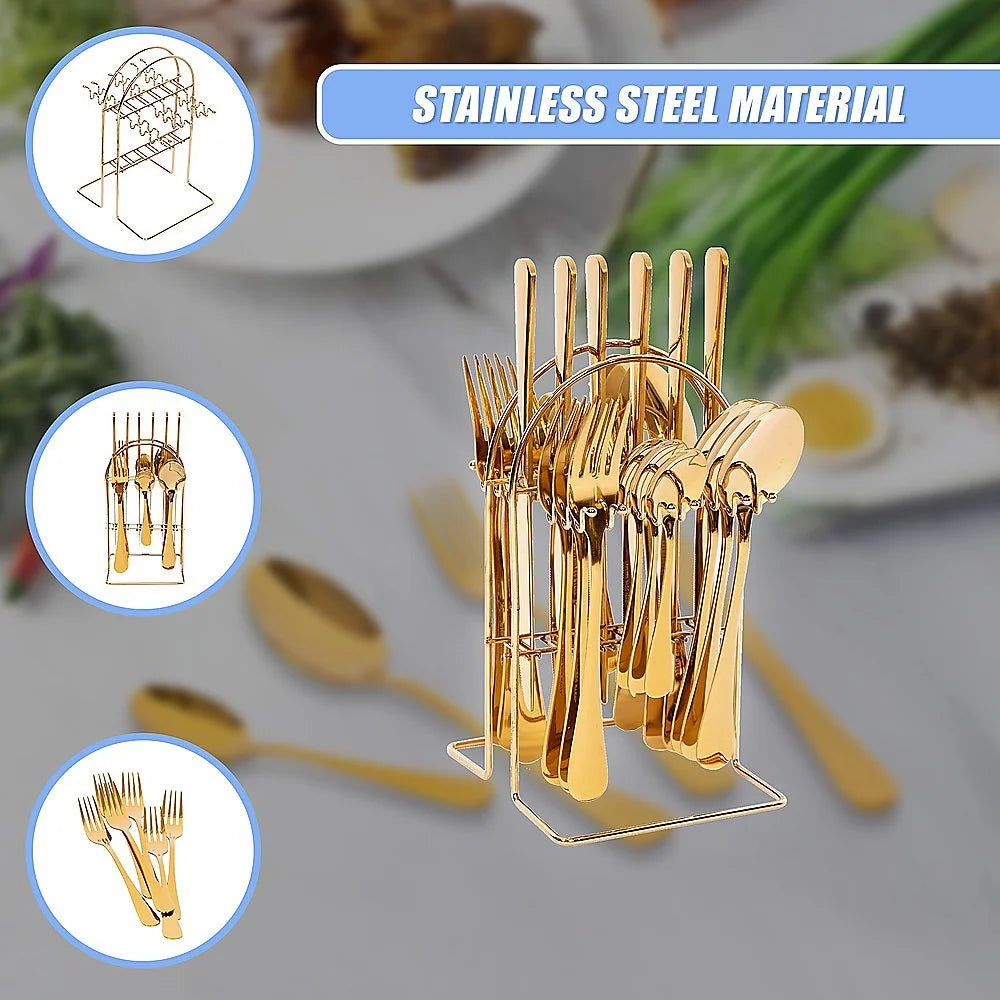 Tableware 24PC Gold Cutlery Set SS304 Household Knife Fork