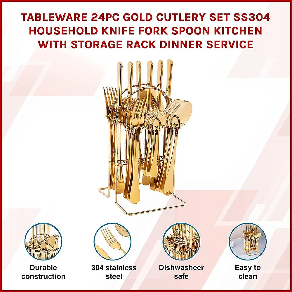 Tableware 24PC Gold Cutlery Set SS304 Household Knife Fork