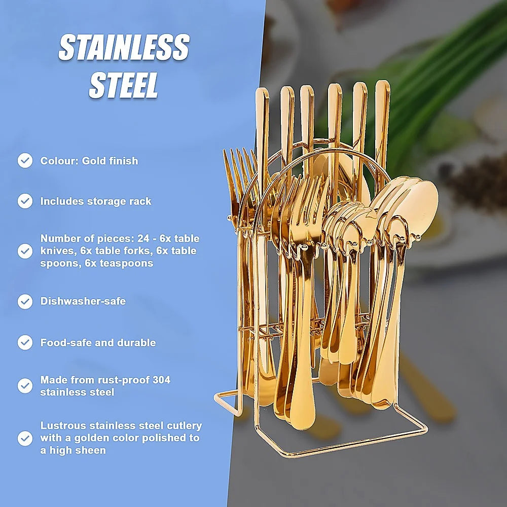 Tableware 24PC Gold Cutlery Set SS304 Household Knife Fork