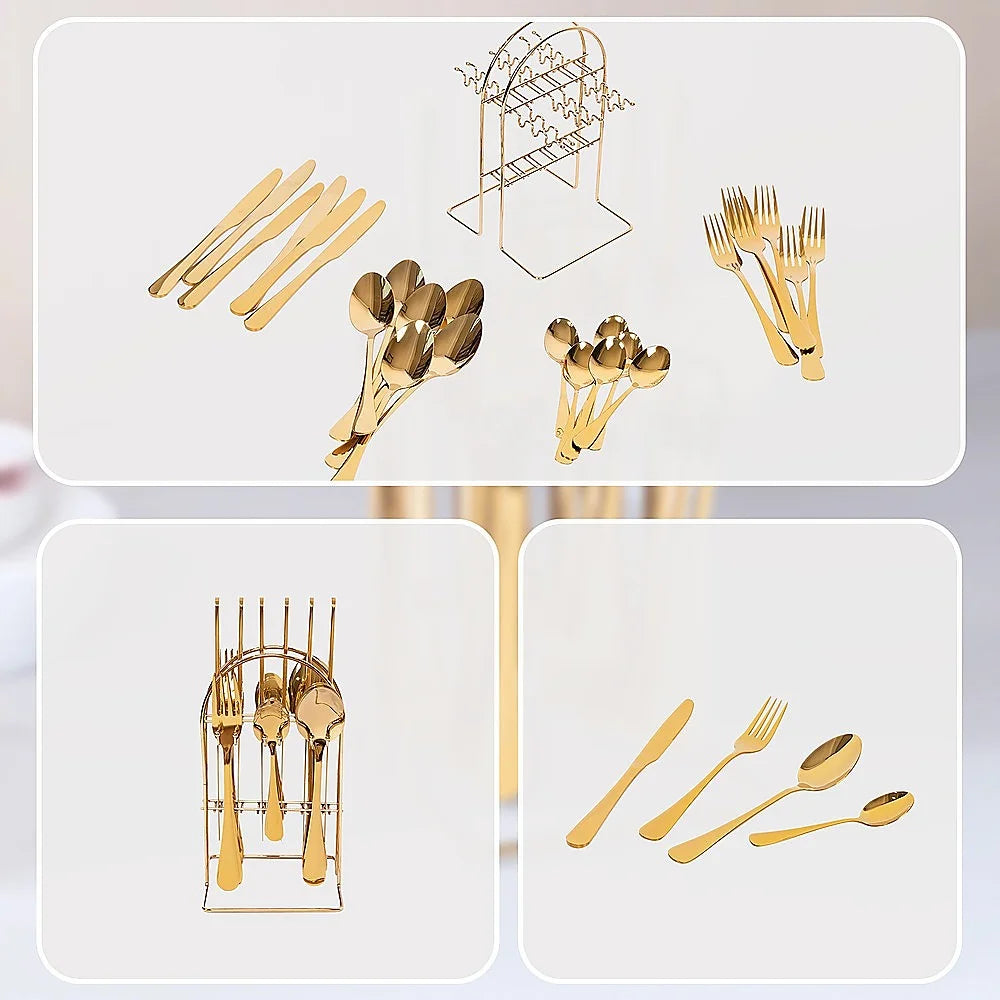 Tableware 24PC Gold Cutlery Set SS304 Household Knife Fork