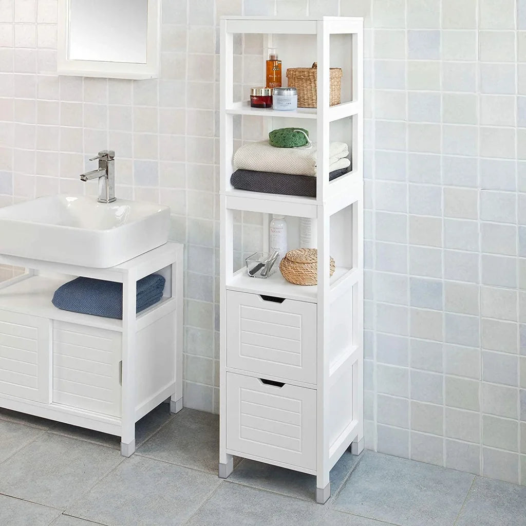Tall Cabinet with Standing Shelves and Drawers Freestanding