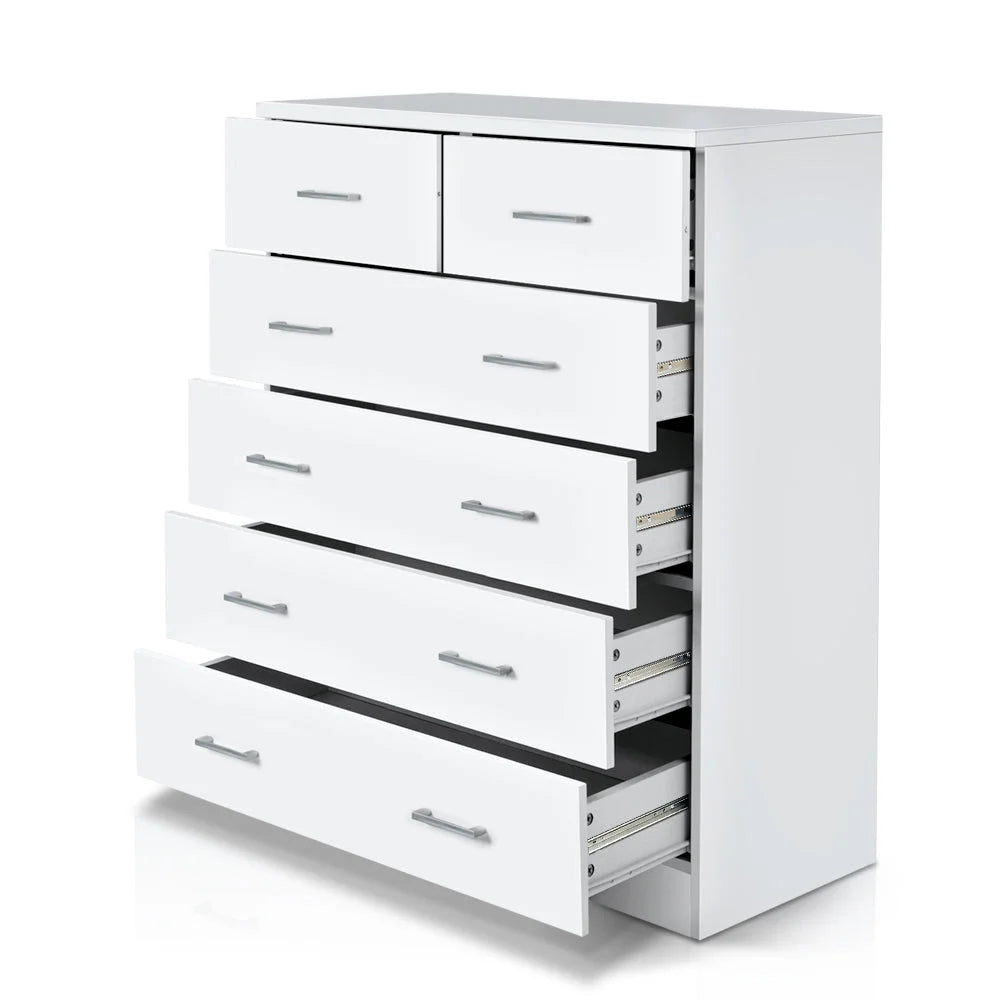 White 6 storage cabinet with tallboy dresser drawer bedroom