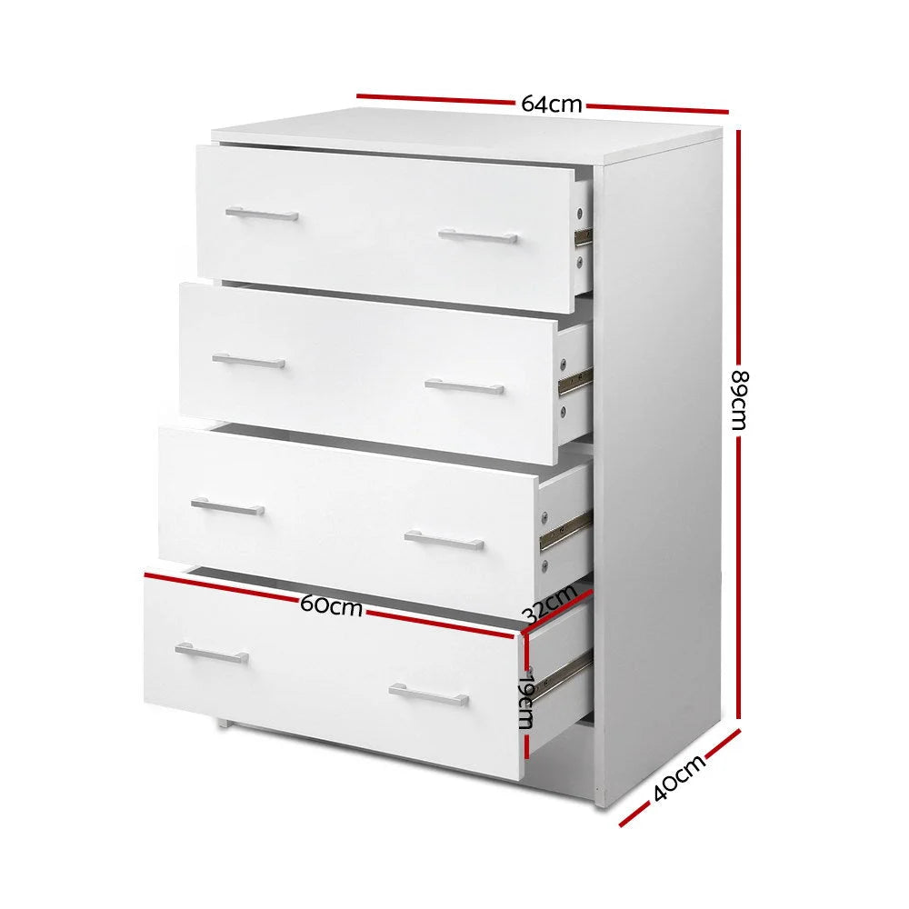 Tallboy Storage Cabinet 4 Drawer White living room 263