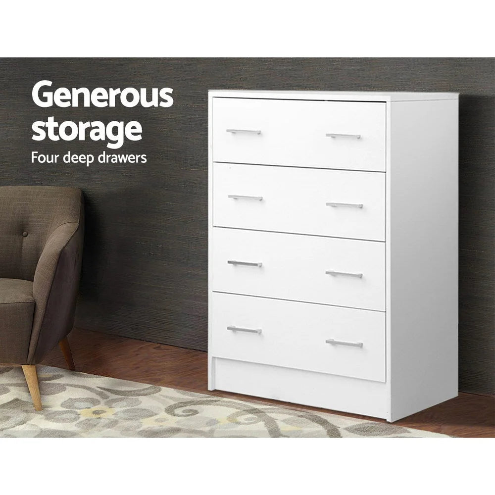 Tallboy Storage Cabinet 4 Drawer White living room 531
