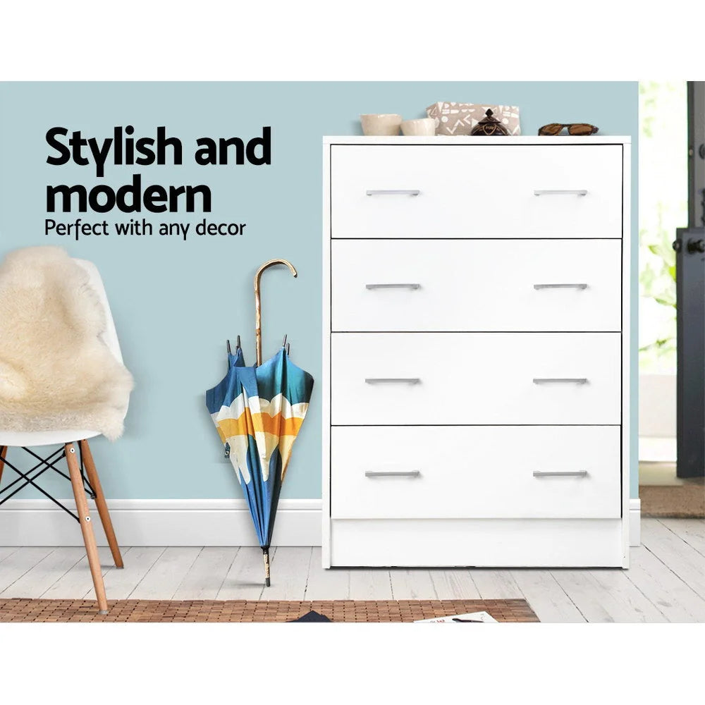 Tallboy Storage Cabinet 4 Drawer White living room 908