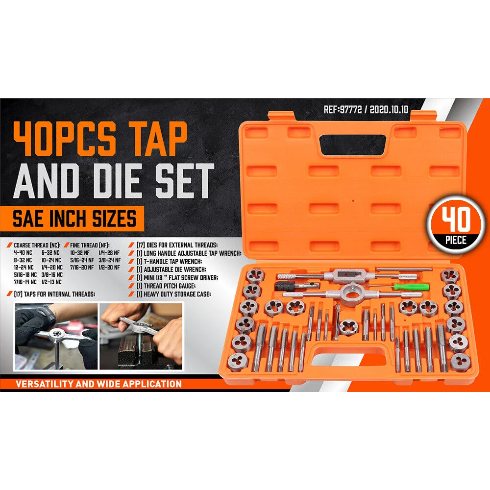 Tap Die Set 40Pc Imperial SAE Screw Thread Drill Pitch