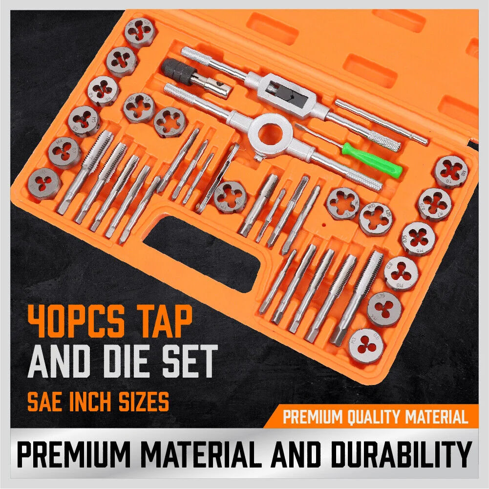 Tap Die Set 40Pc Imperial SAE Screw Thread Drill Pitch