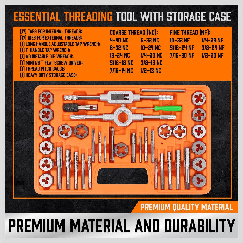 Tap Die Set 40Pc Imperial SAE Screw Thread Drill Pitch