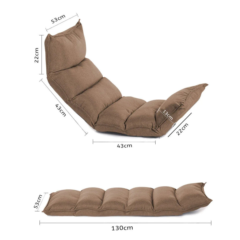 Tatami Floor Sofa Bed 2X Foldable Meditation Lounge Chair Recliner Lazy Couch Khaki