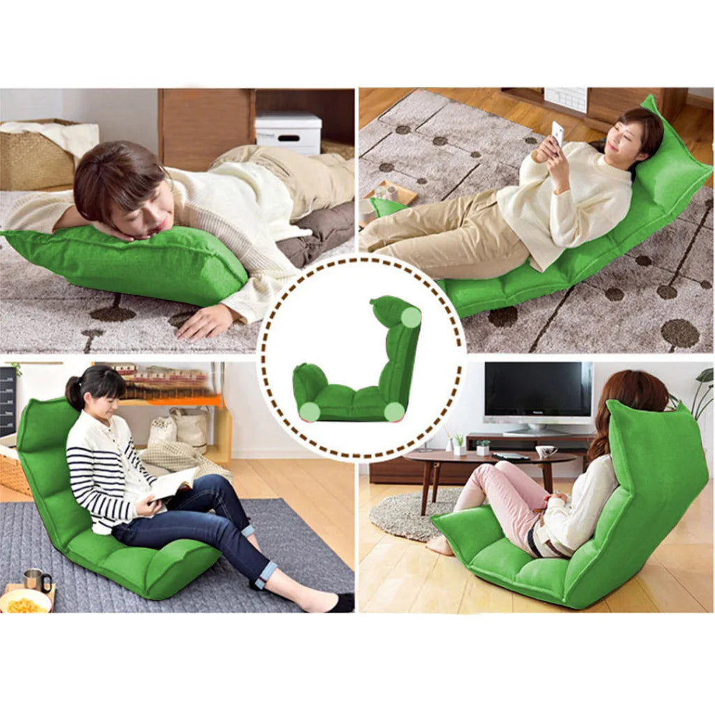 Tatami Floor Sofa Bed 4X Foldable Meditation Lounge Chair Recliner Lazy Couch Green