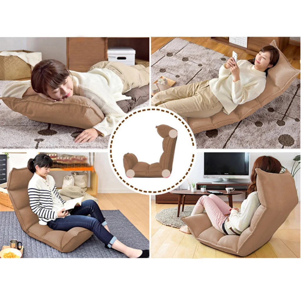 Tatami Floor Sofa Bed Foldable Meditation Lounge Chair Recliner Lazy Couch Khaki