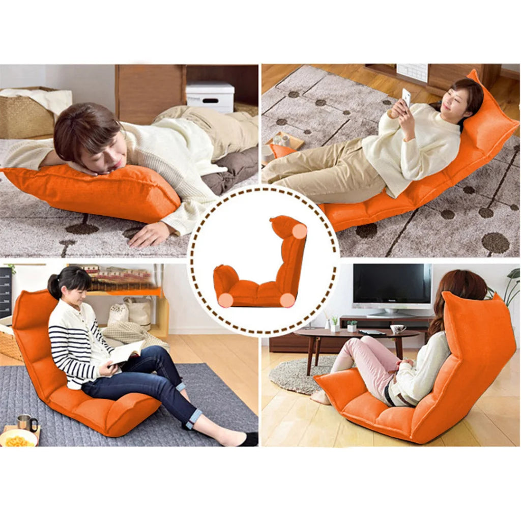 Tatami Floor Sofa Bed Foldable Meditation Lounge Chair Recliner Lazy Couch Orange